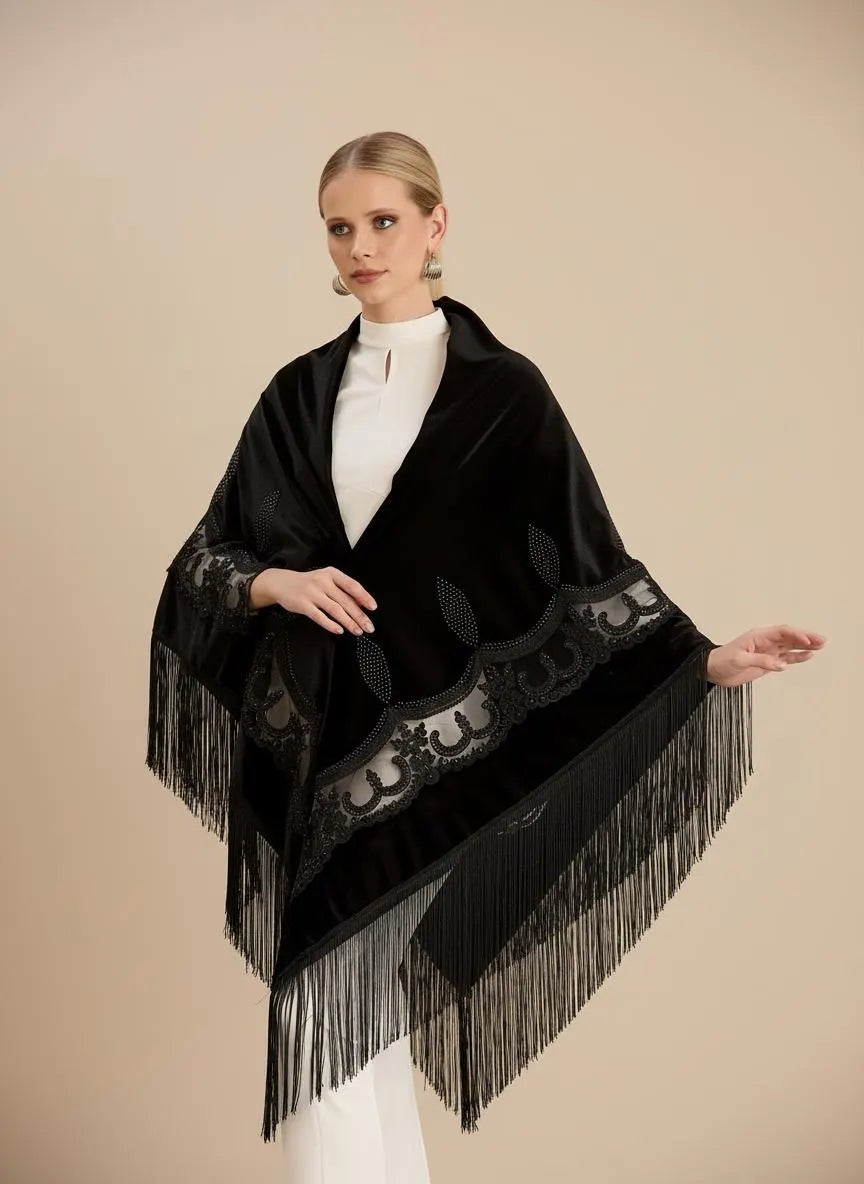 Organza Embroidery Velvet Shawl