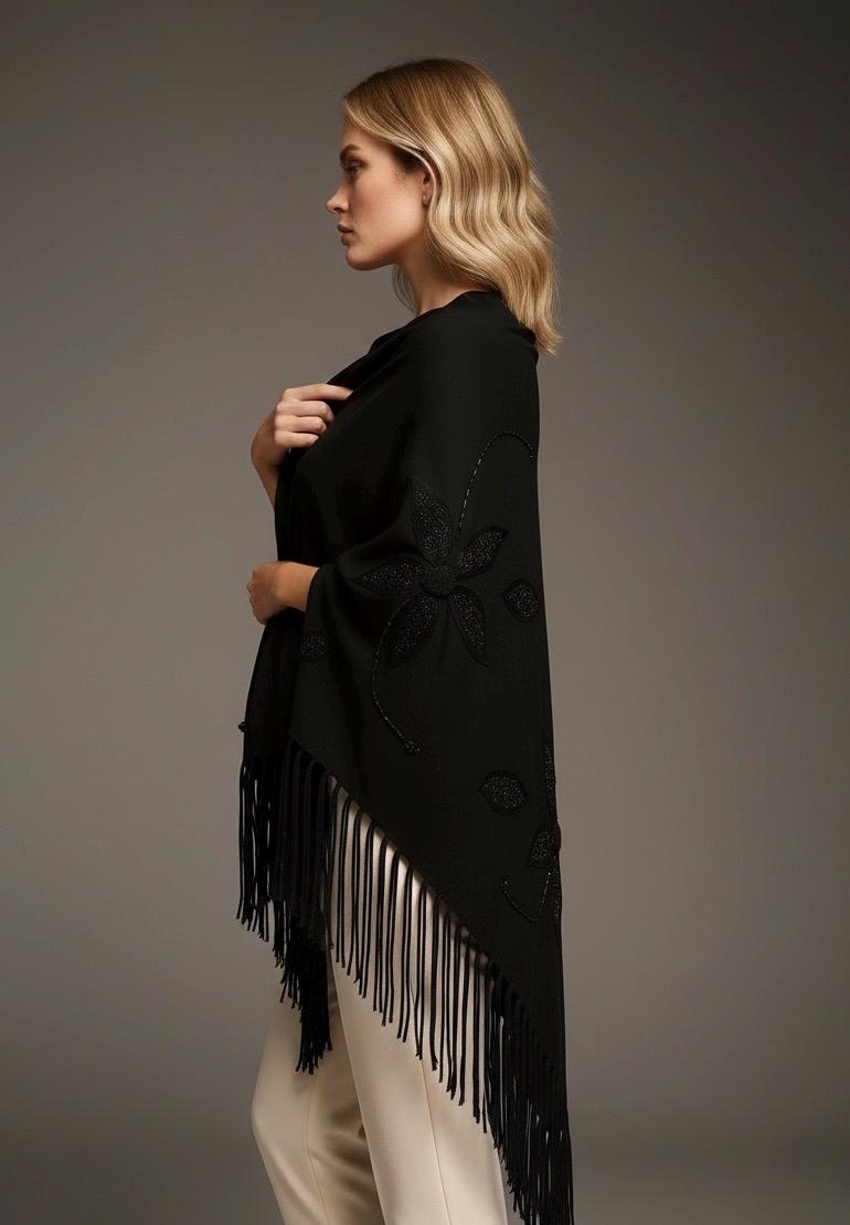 Black Knit Shawl with Handmade Crystal Embellishments