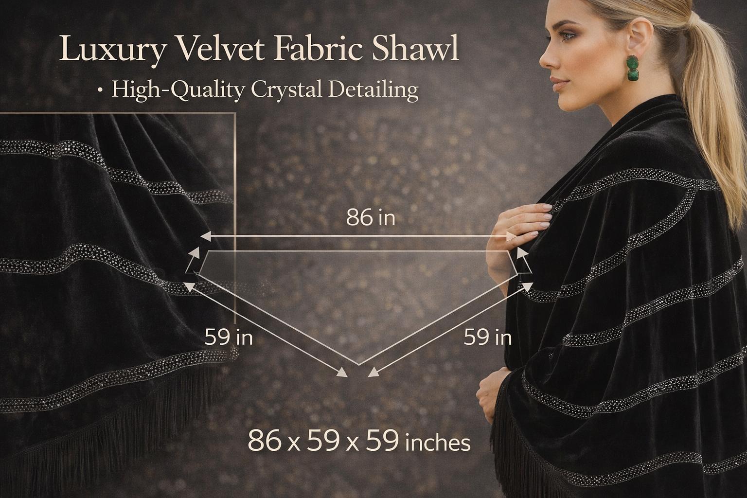 Black Velvet Shawl with Crystal Stone