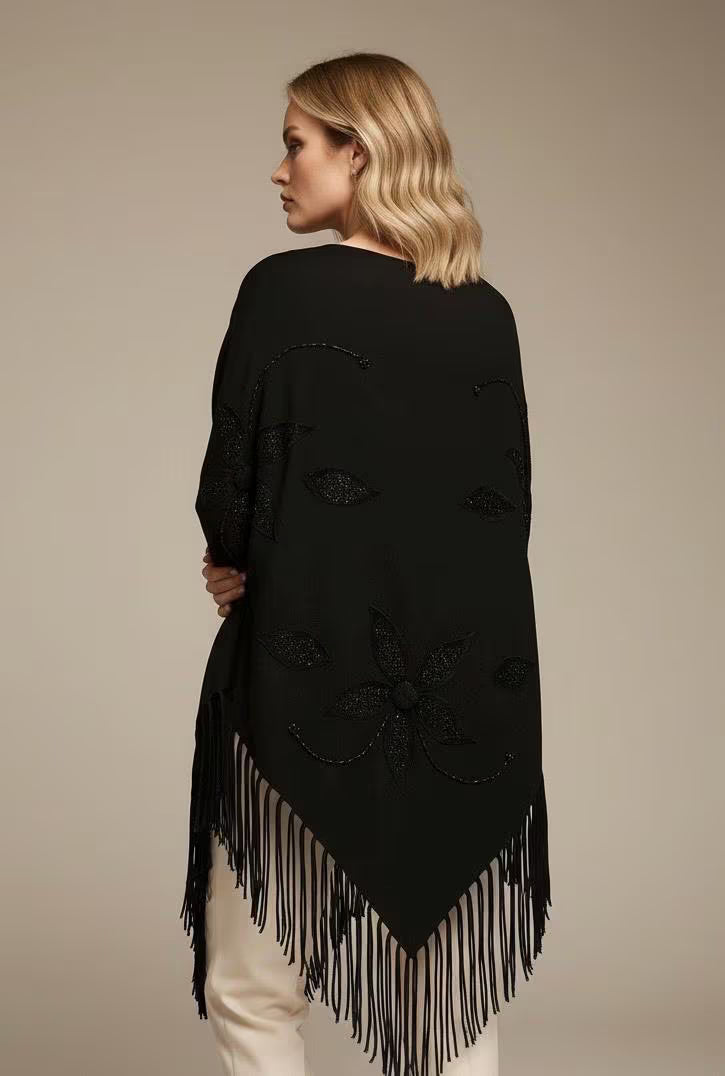 Black Knit Shawl with Handmade Crystal Embellishments