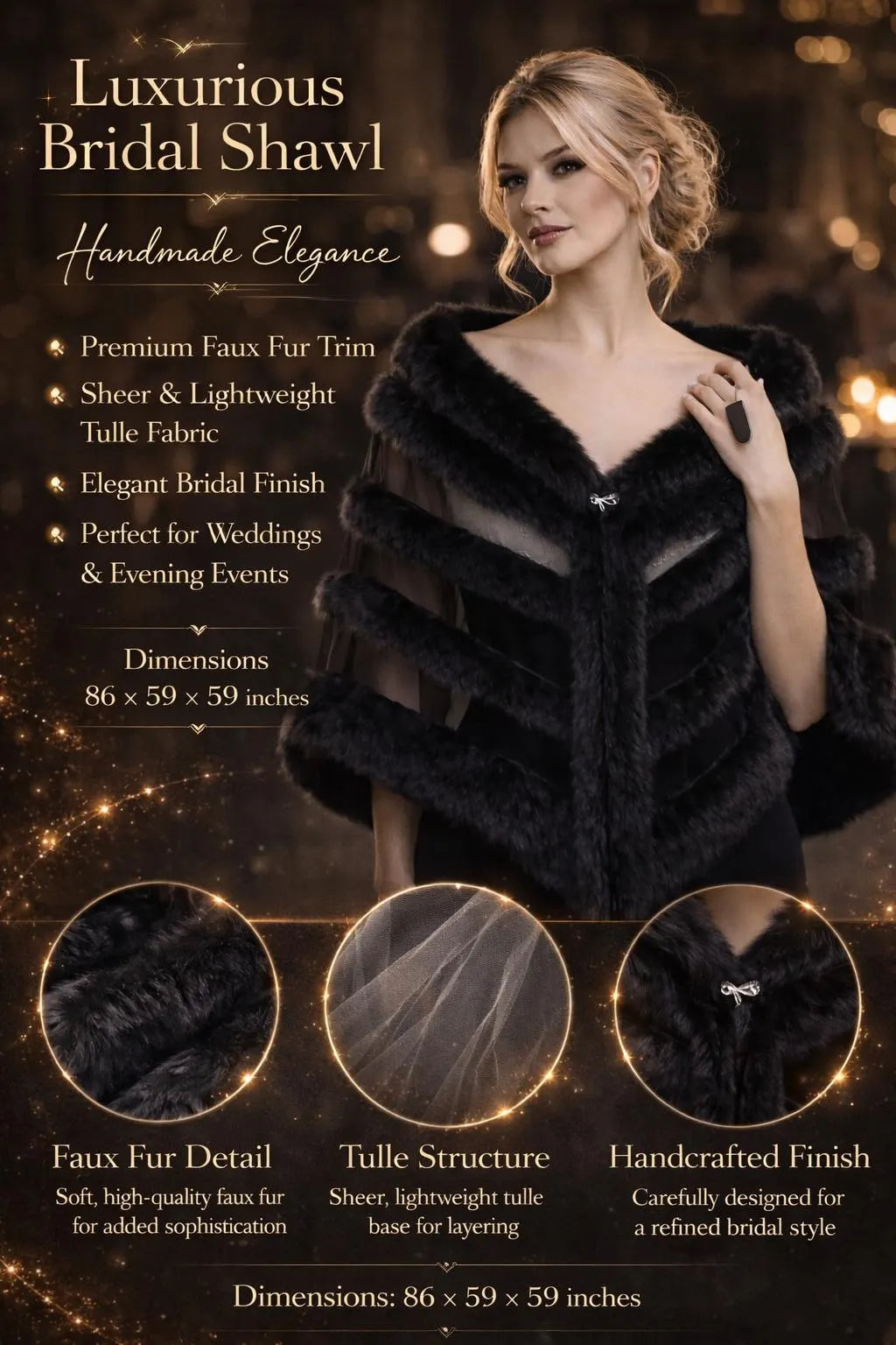 Black Faux Fur Shawl