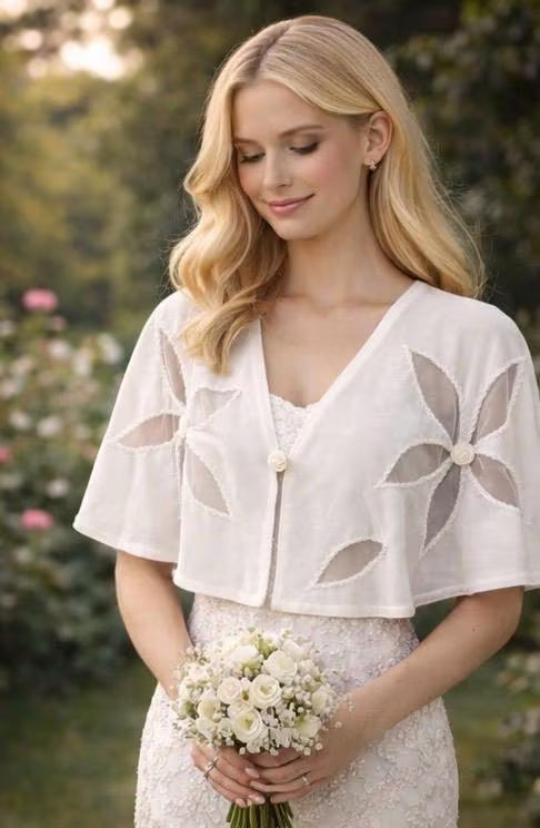 Ivory Bridal Handmade Velvet Shawl