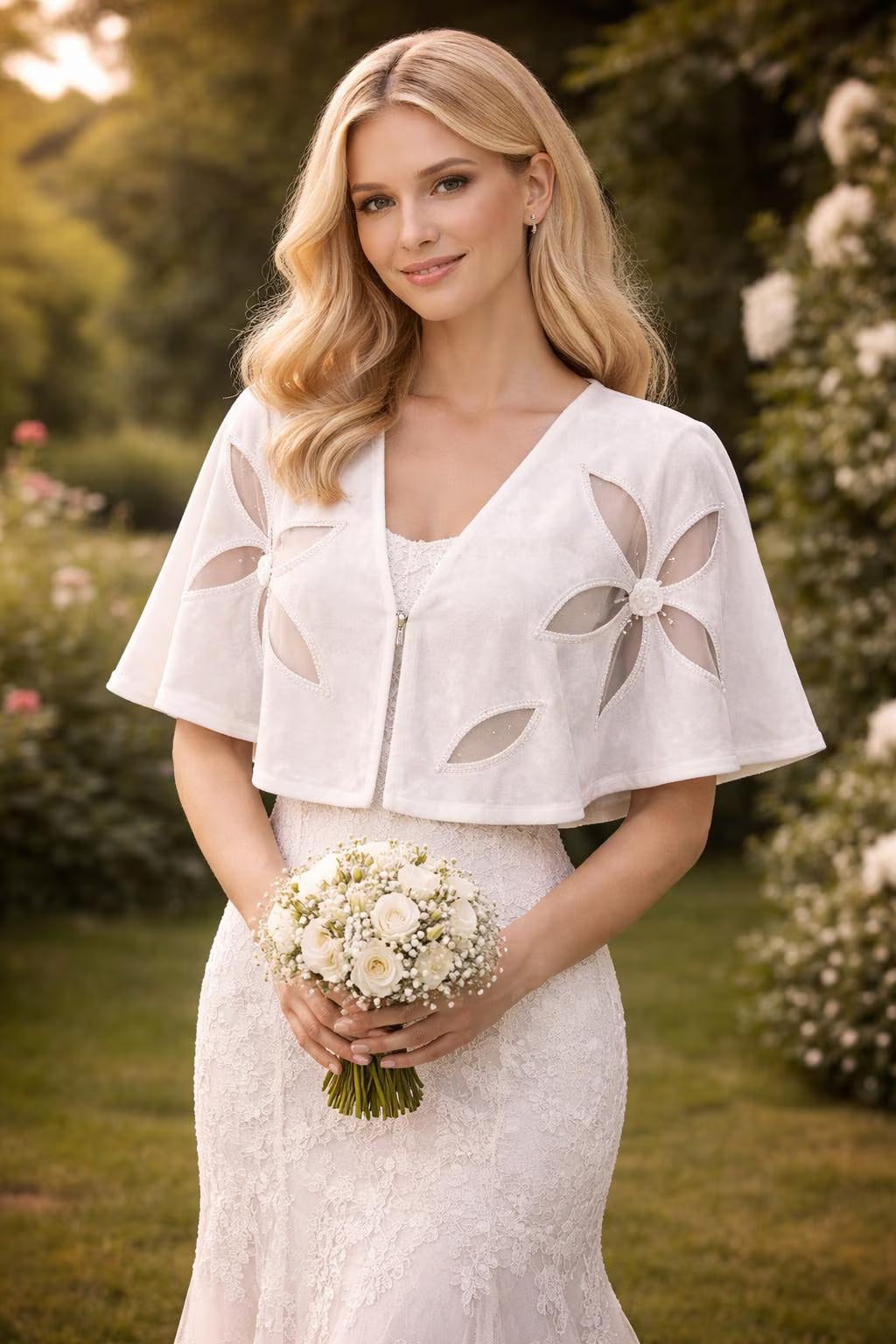 Ivory Bridal Handmade Velvet Shawl