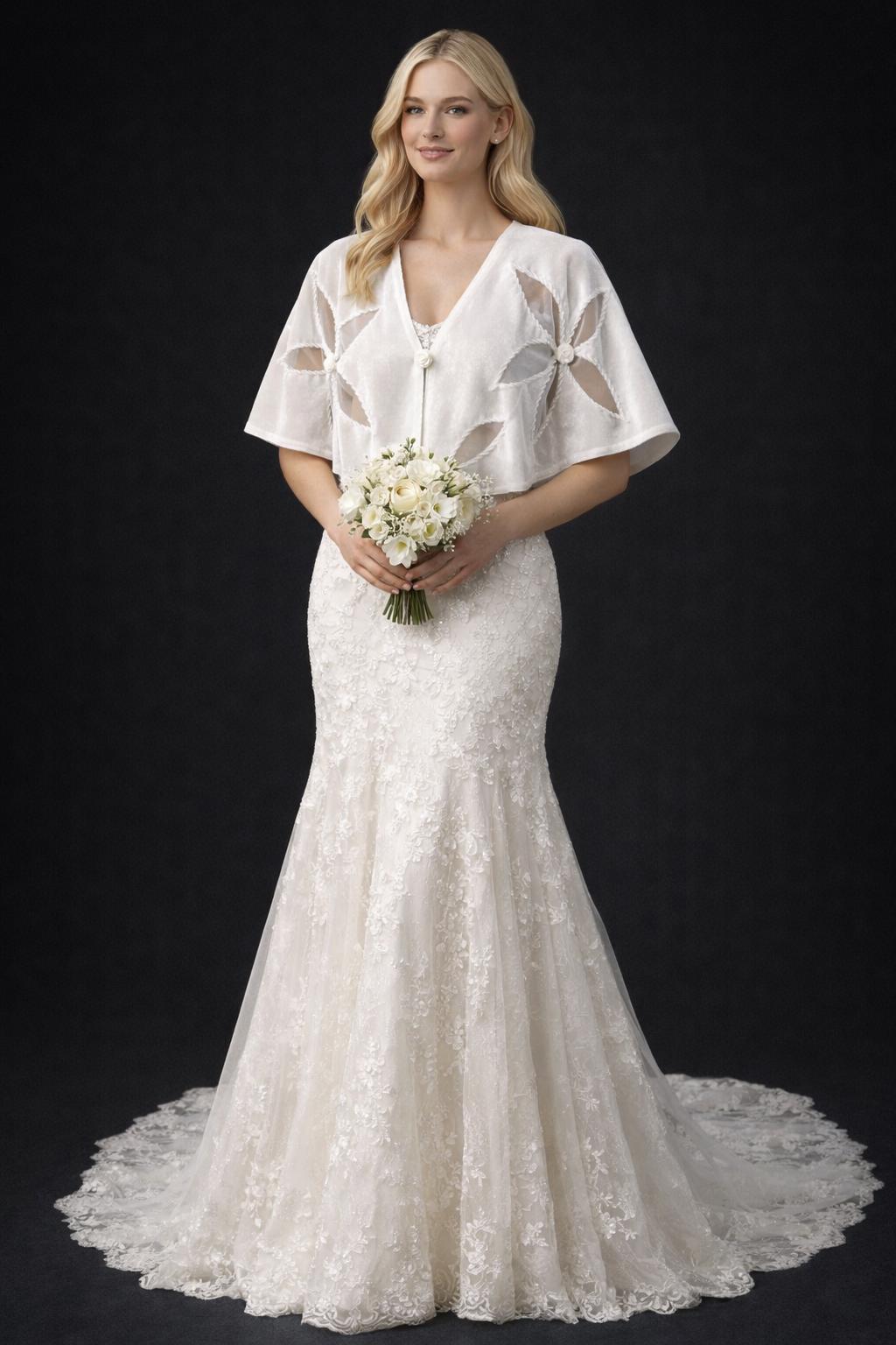 Ivory Bridal Handmade Velvet Shawl