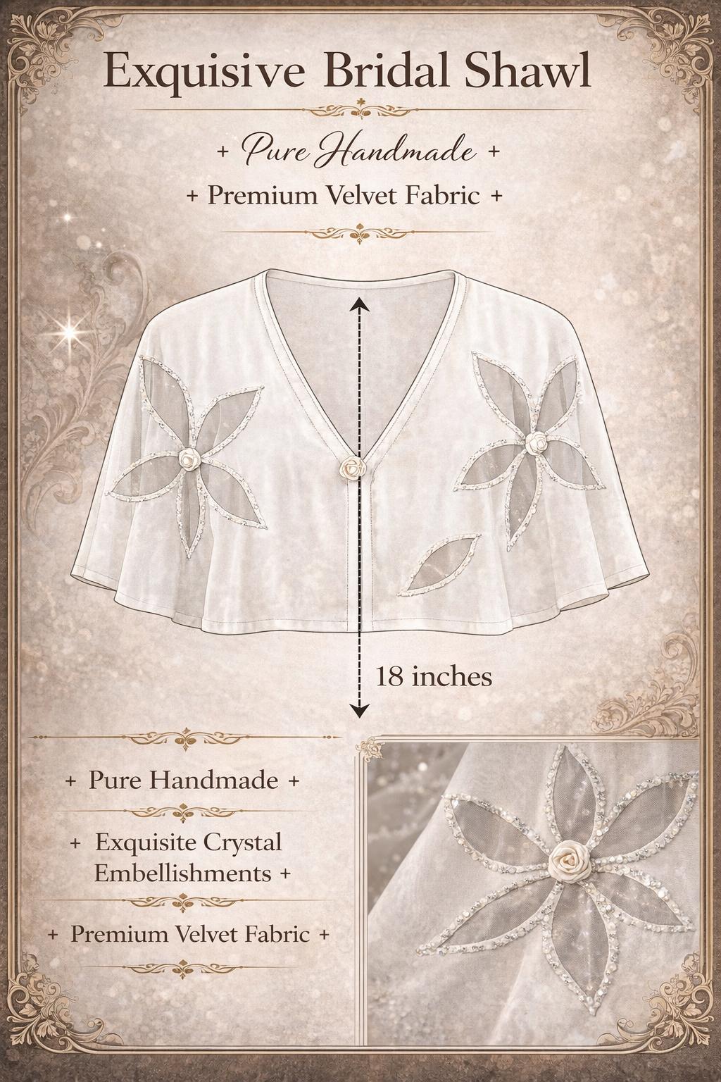 Ivory Bridal Handmade Velvet Shawl