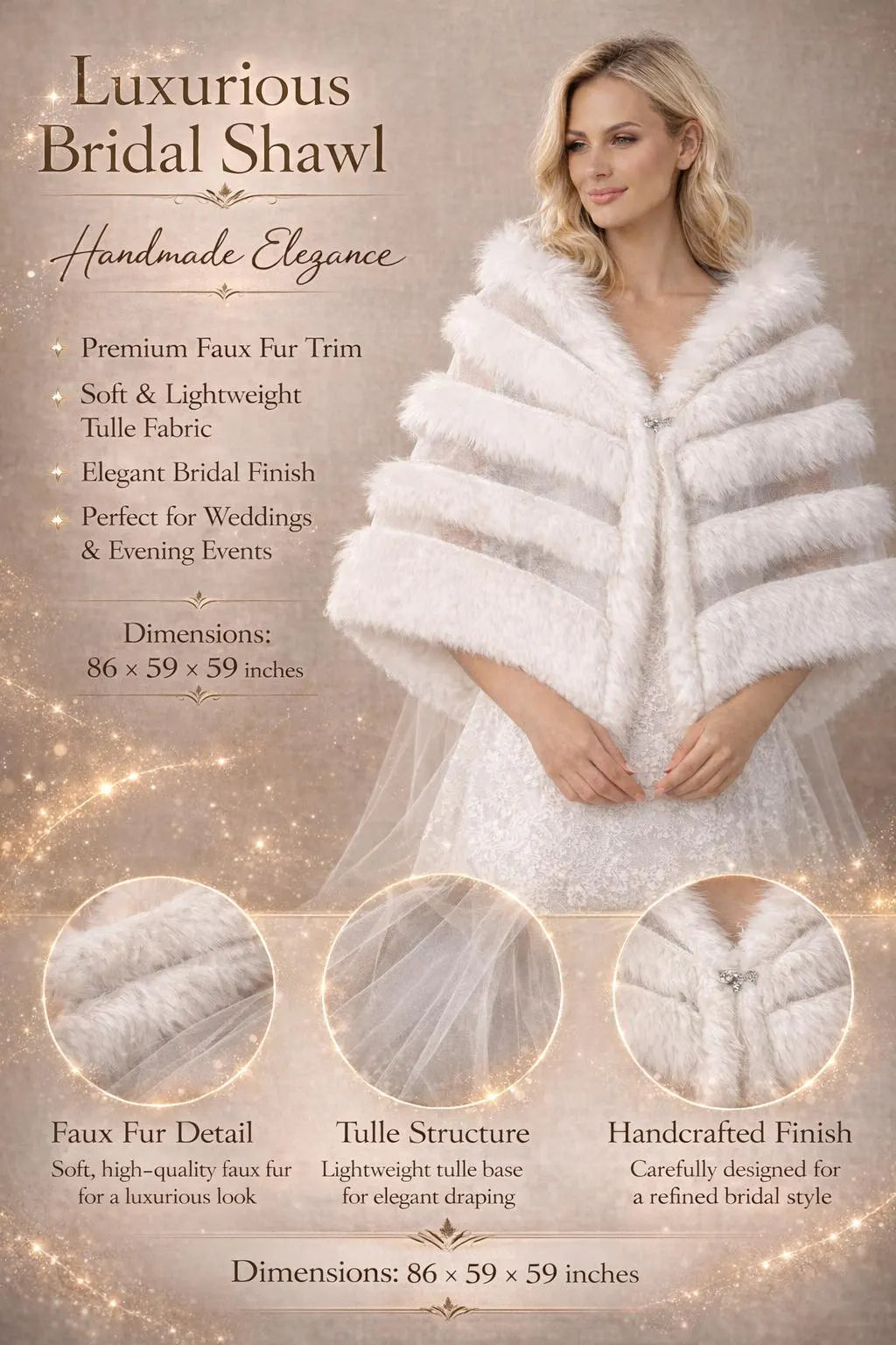 Luxury Bridal Shawl Faux Fur Wedding Wrap
