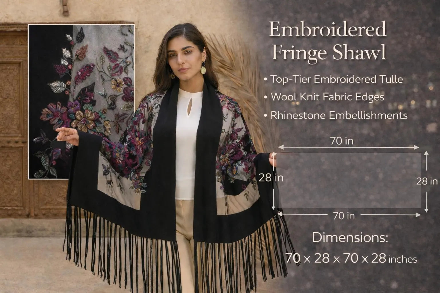 Floral Embroidery Scarf