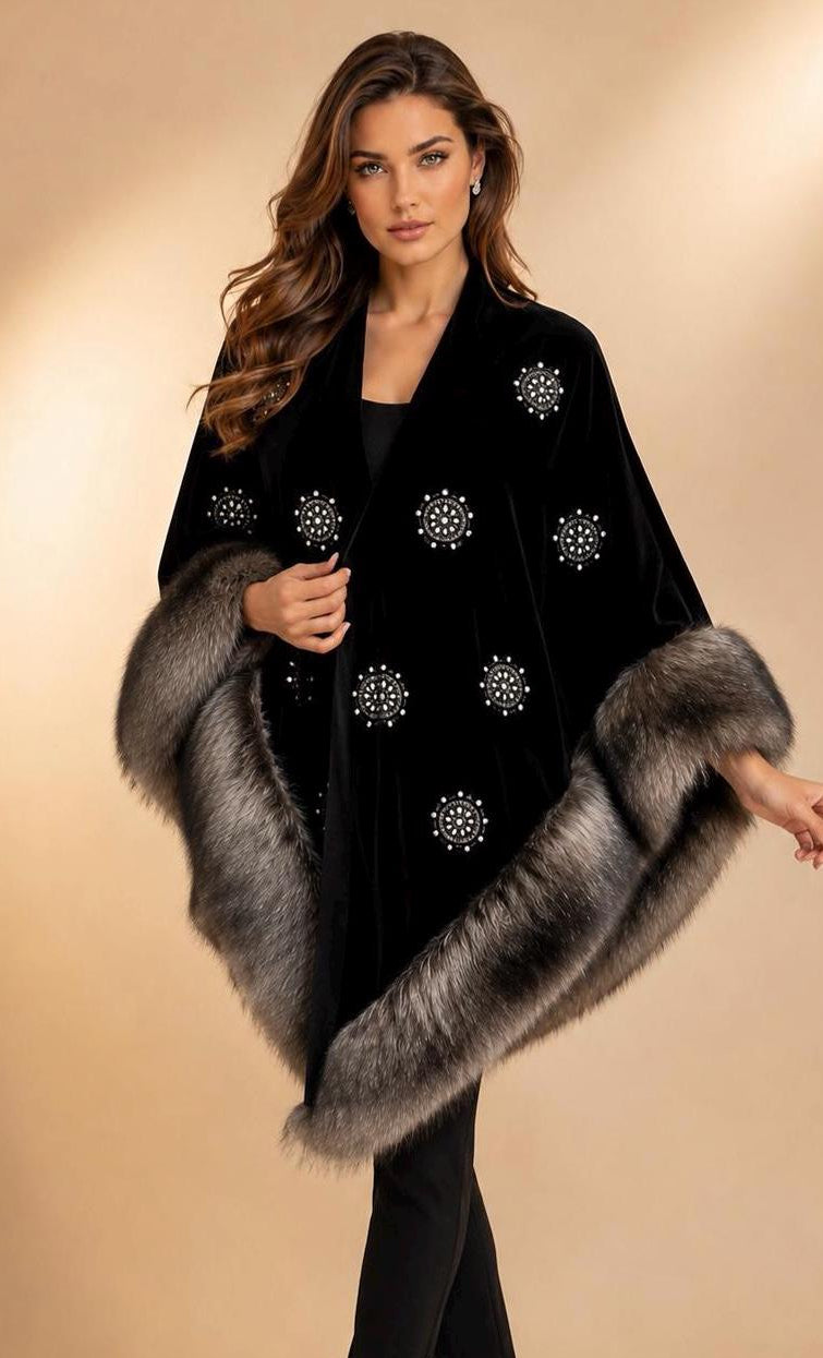 Faux Fur and Velvet Shawl