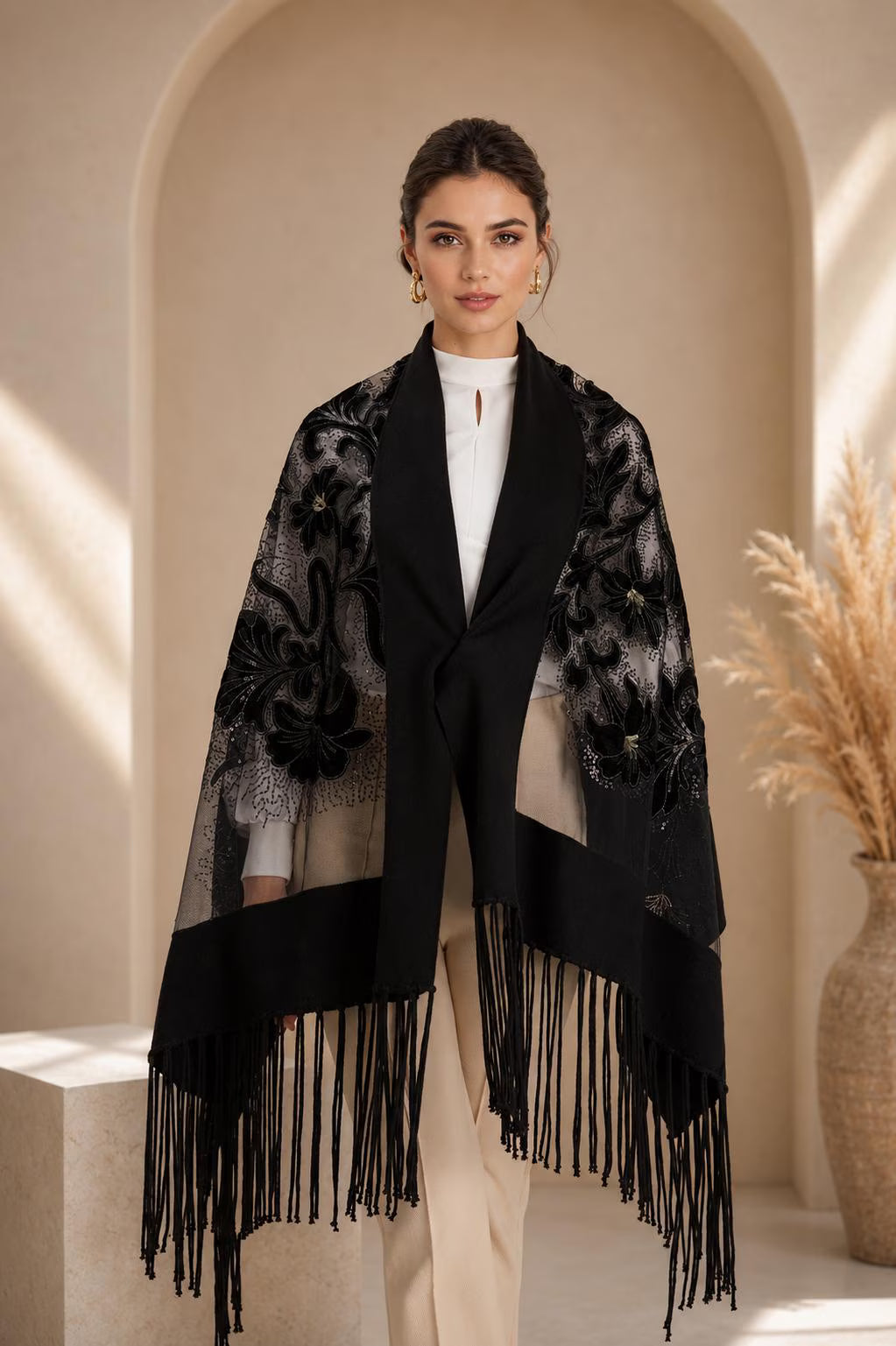 Aplique Embroidery Shawl-Scarf