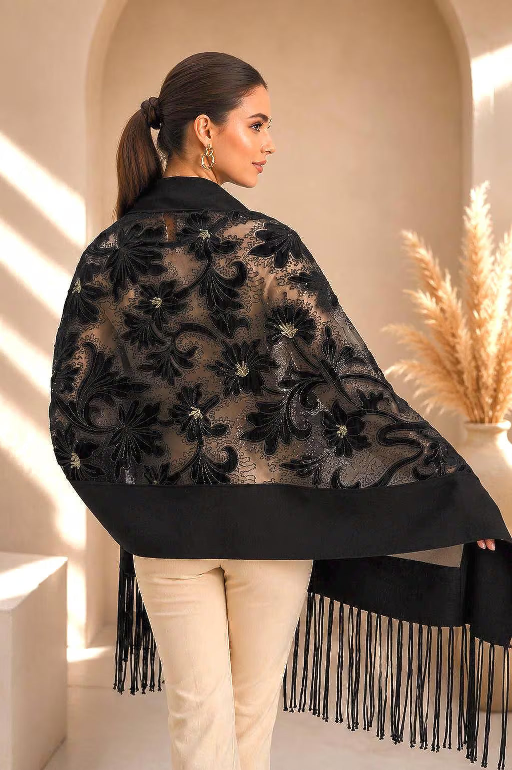 Aplique Embroidery Shawl-Scarf