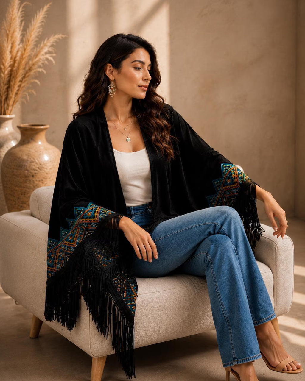Bohemian Embroidery Velvet Shawl