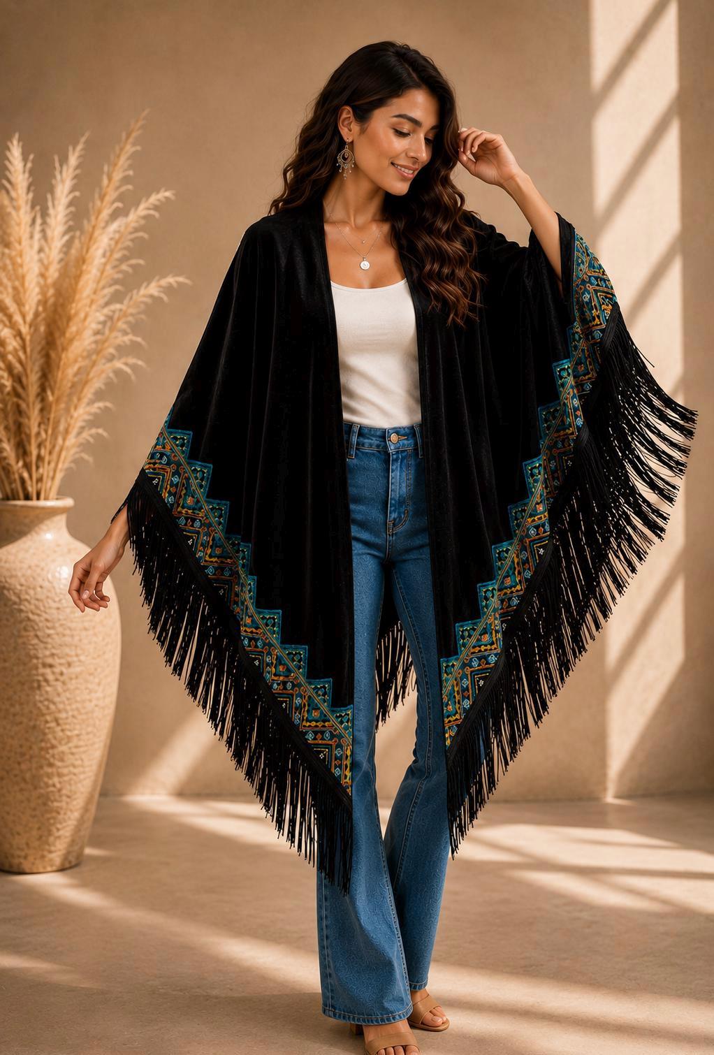 Bohemian Embroidery Velvet Shawl