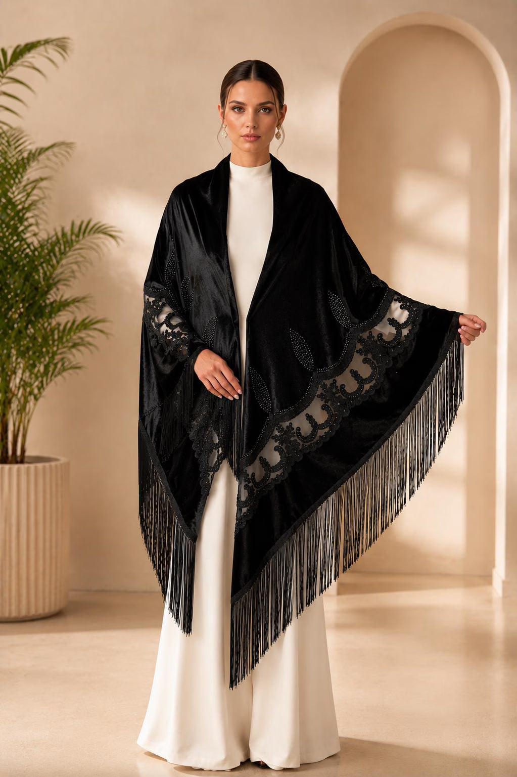 Organza Embroidery Velvet Shawl