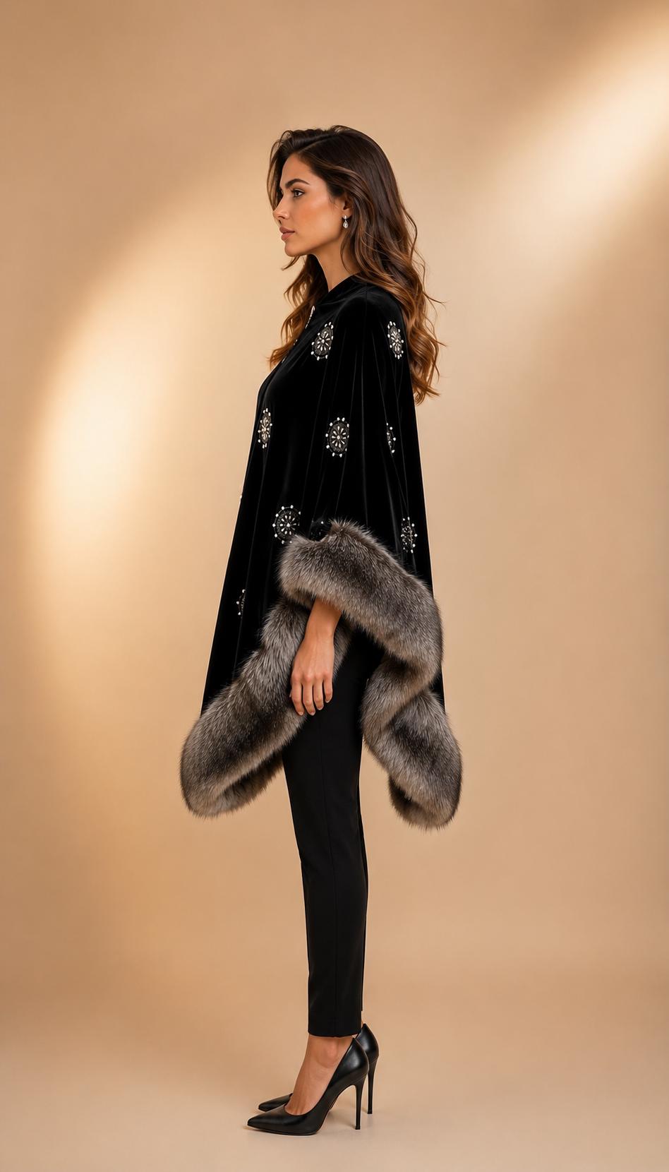 Faux Fur and Velvet Shawl