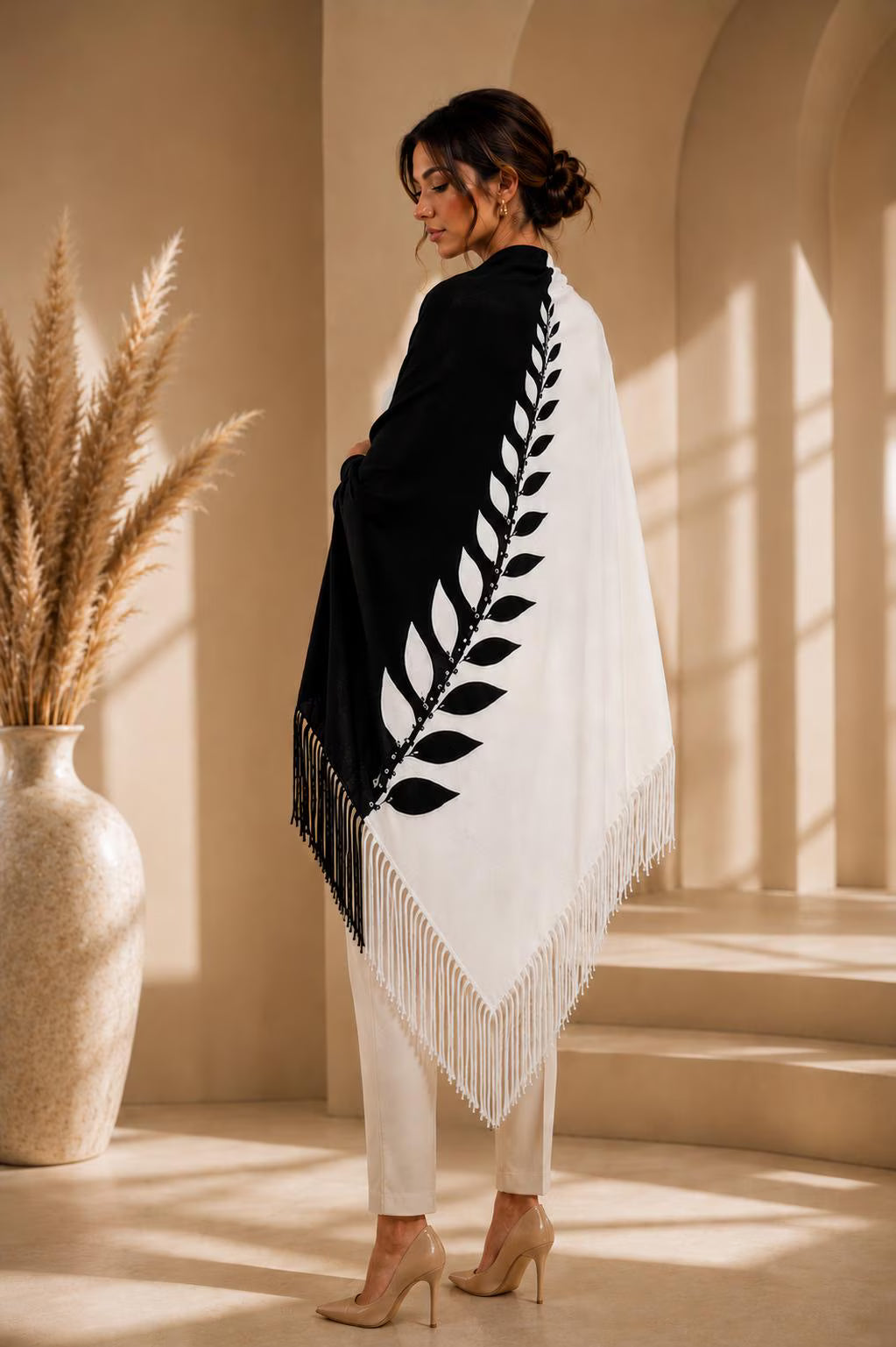 Black White Wool Shawl