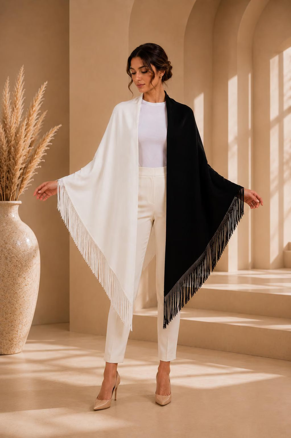 Black White Wool Shawl