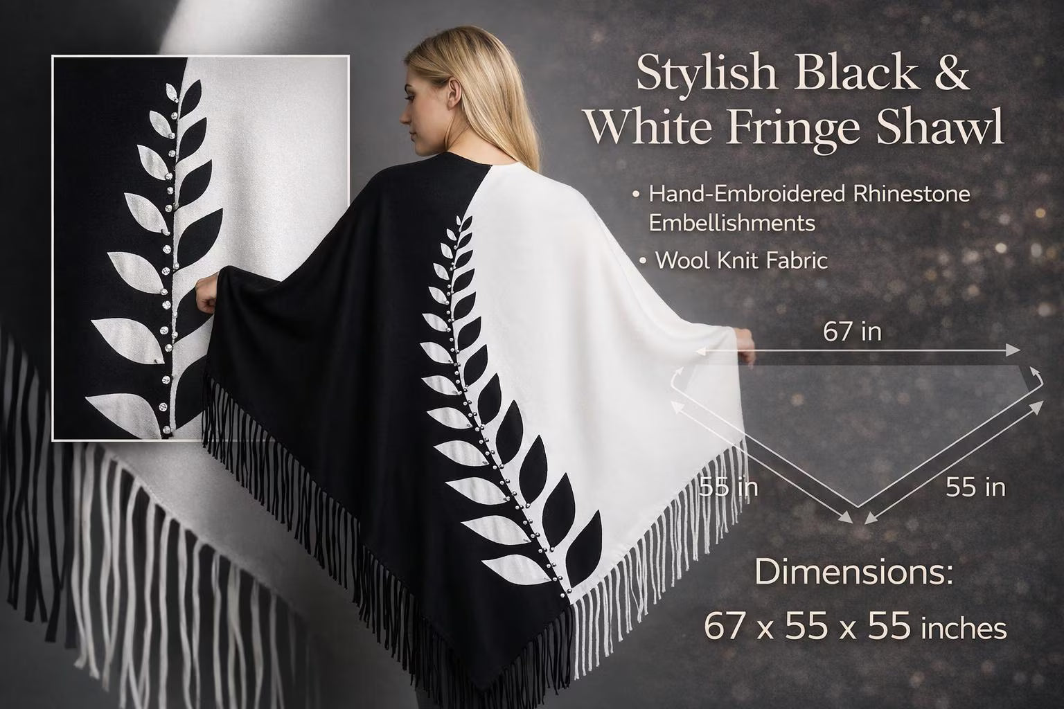 Black White Wool Shawl
