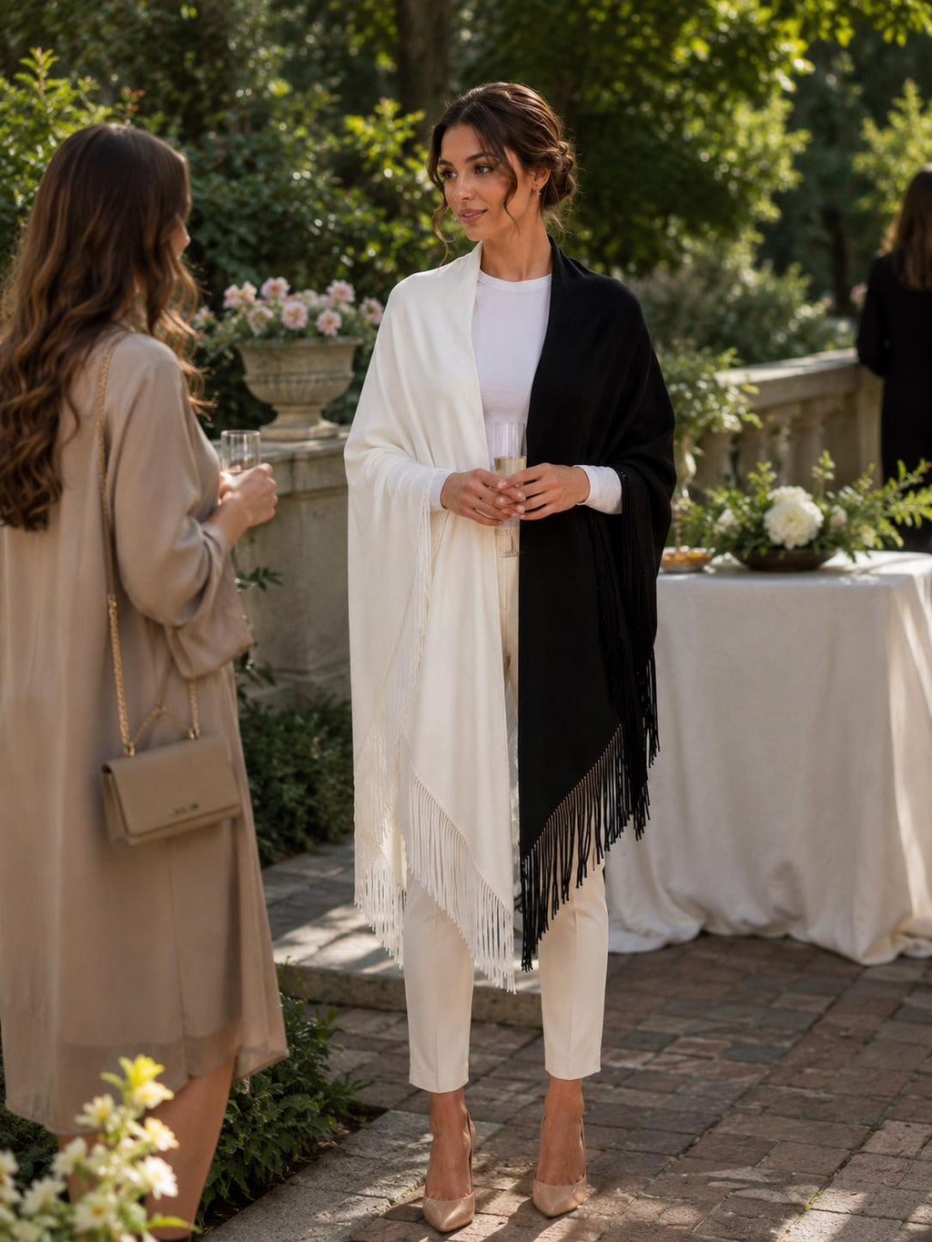 Black White Wool Shawl