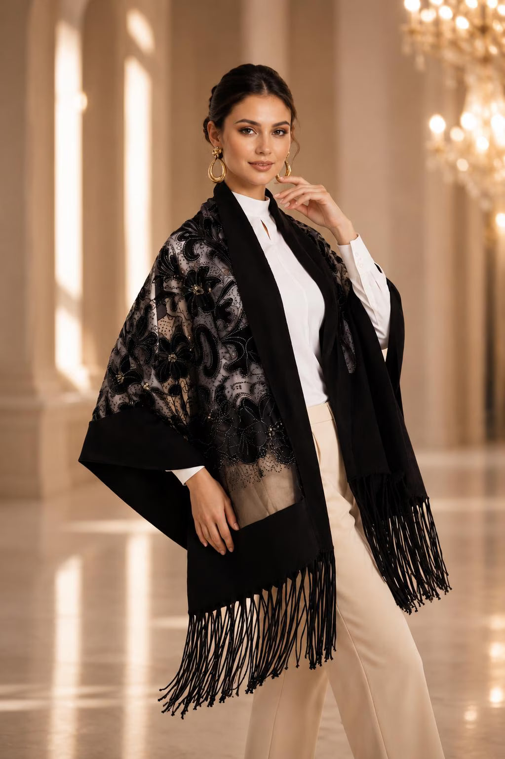 Aplique Embroidery Shawl-Scarf