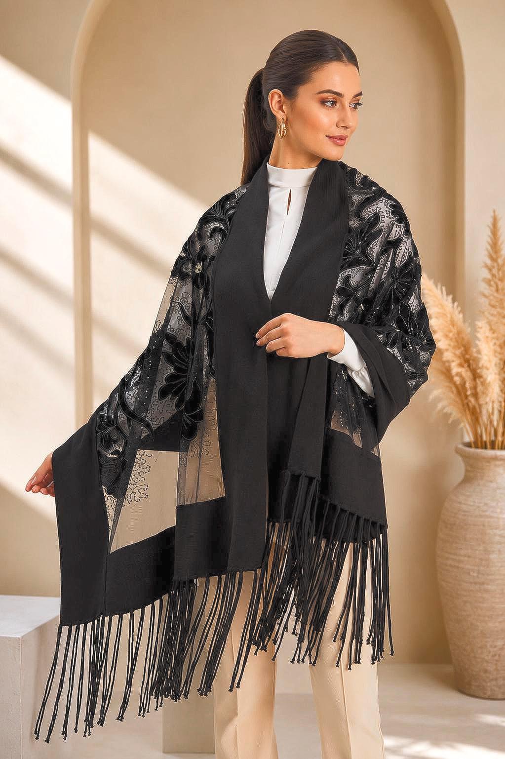 Aplique Embroidery Shawl-Scarf