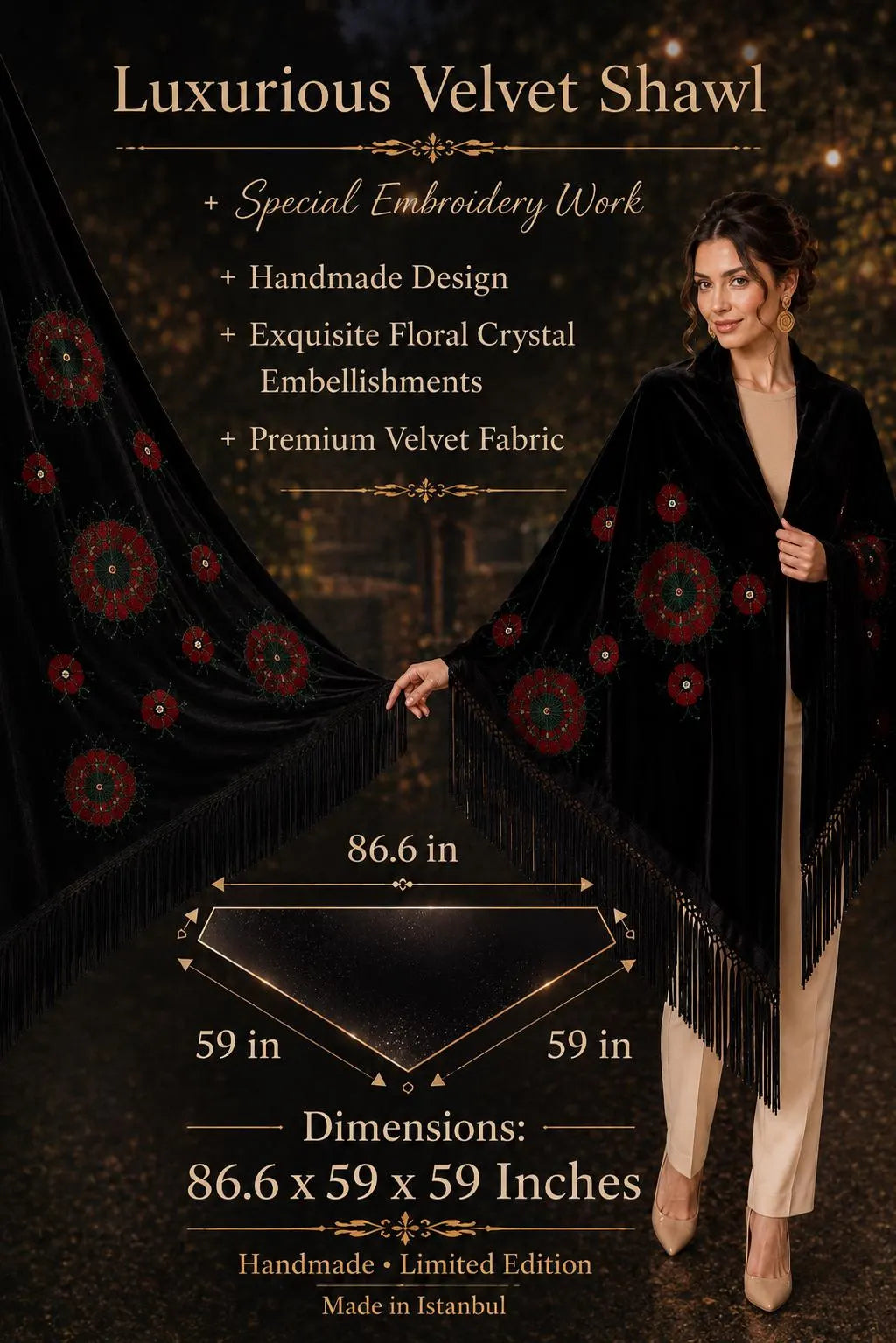 Traditional Embroidery Black Shawl