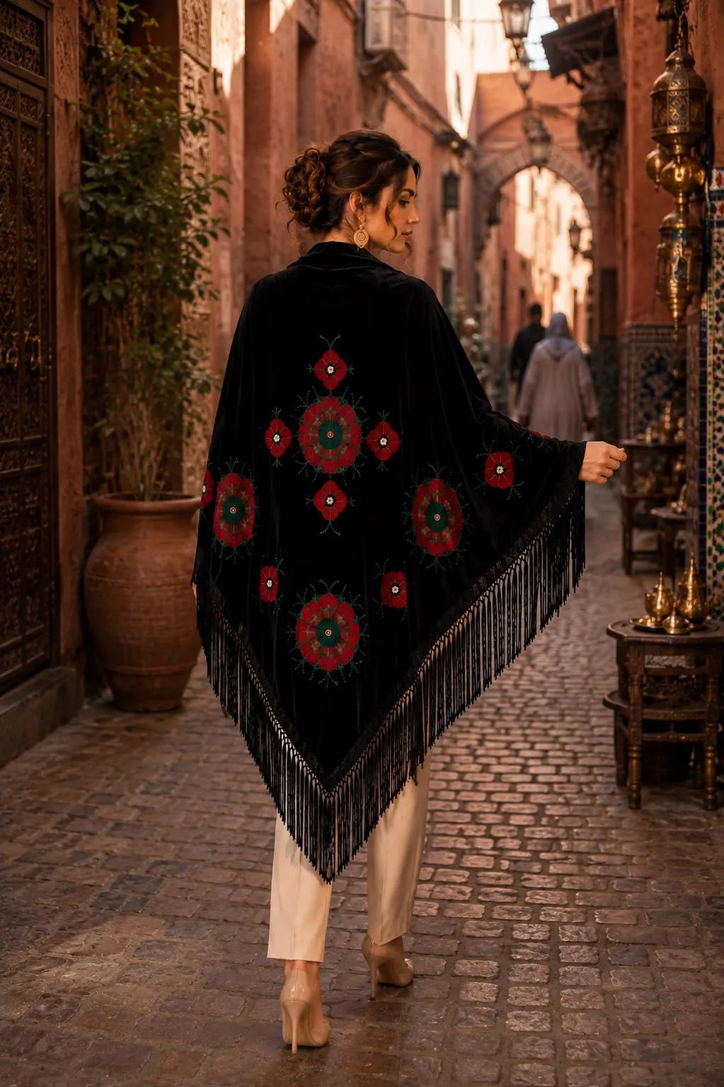 Traditional Embroidery Black Shawl