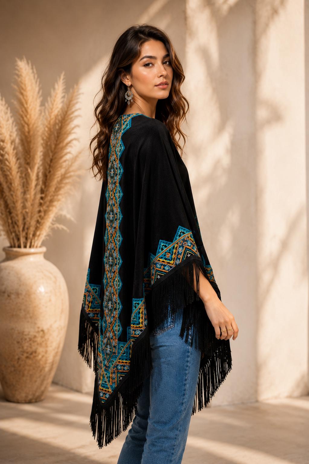 Bohemian Embroidery Velvet Shawl