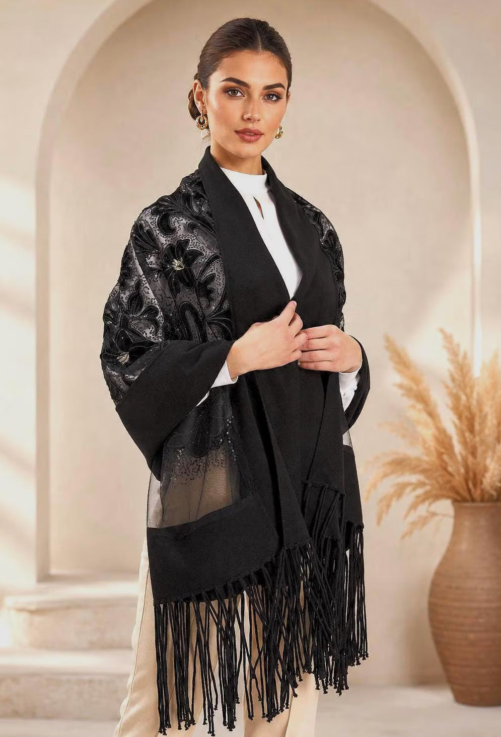 Aplique Embroidery Shawl-Scarf
