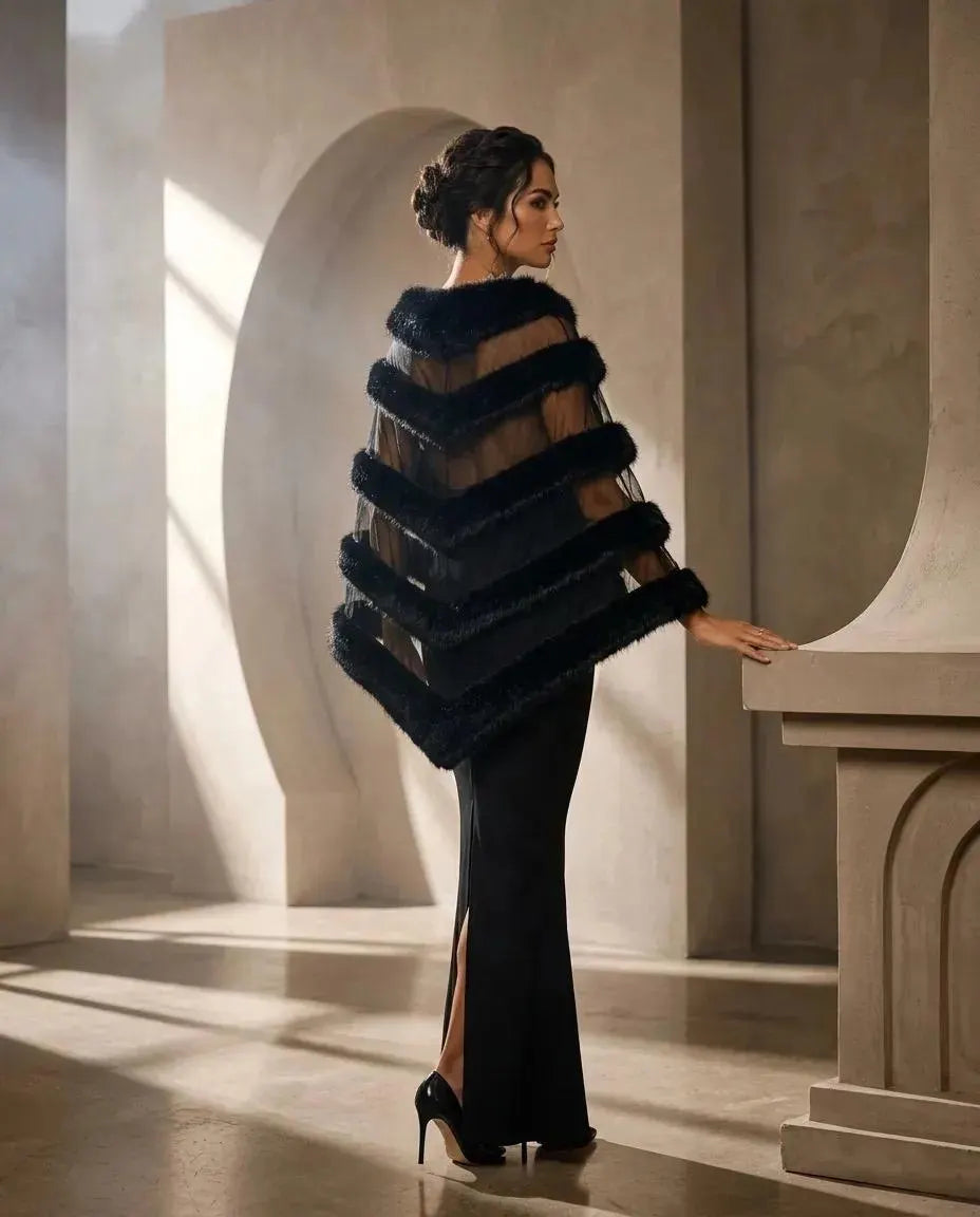 Black Faux Fur Shawl