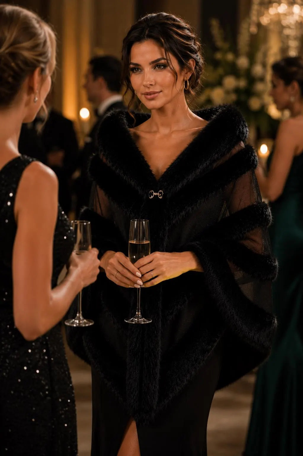 Black Faux Fur Shawl