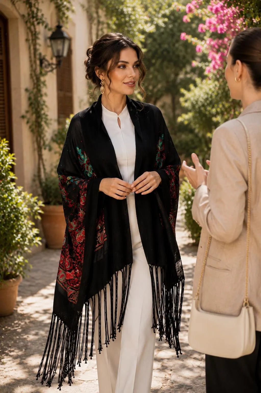 Bohem Embroidered Fringe Shawl