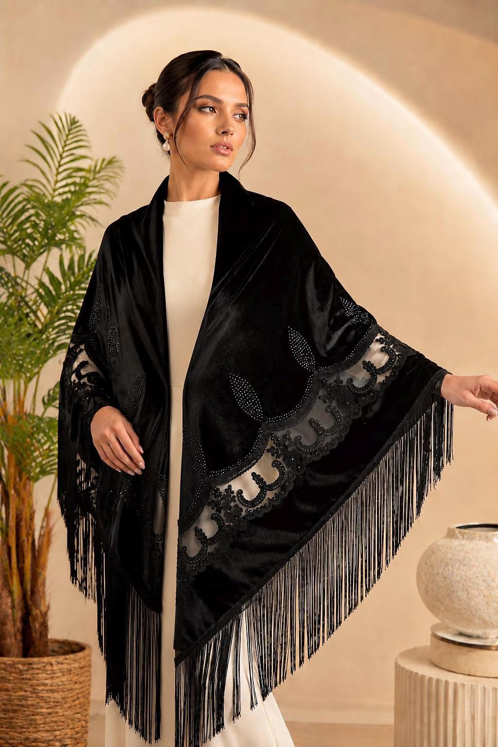 Organza Embroidery Velvet Shawl