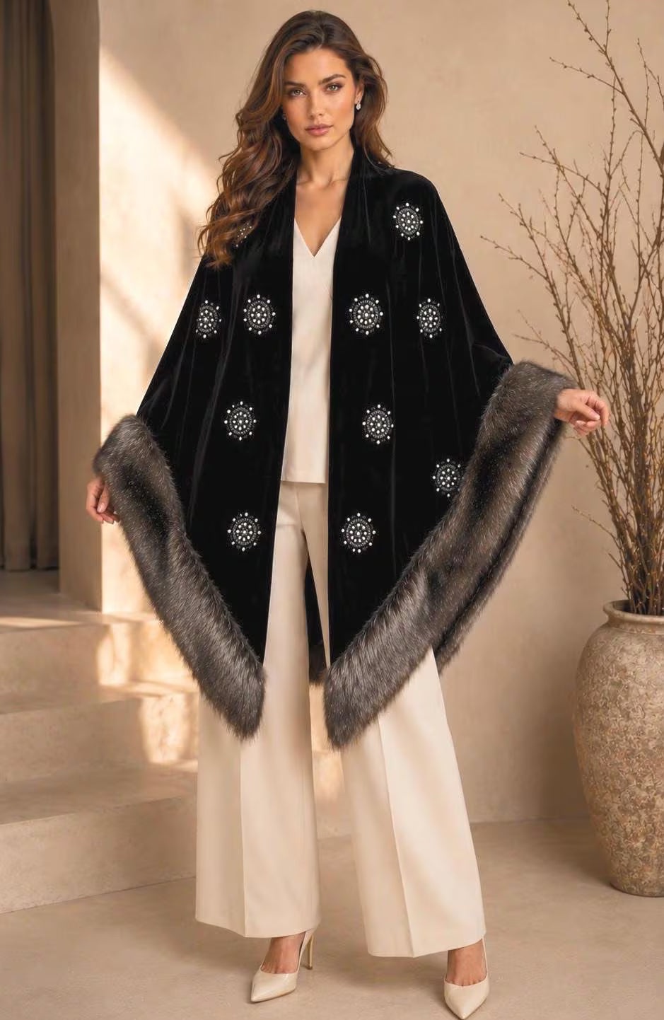 Faux Fur and Velvet Shawl