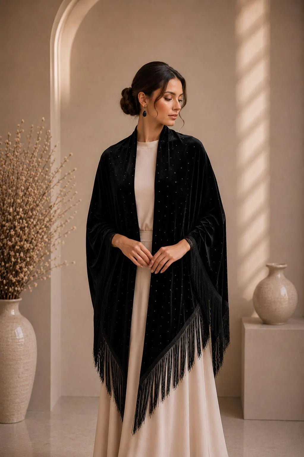 Embroidery Backside Velvet Shawl