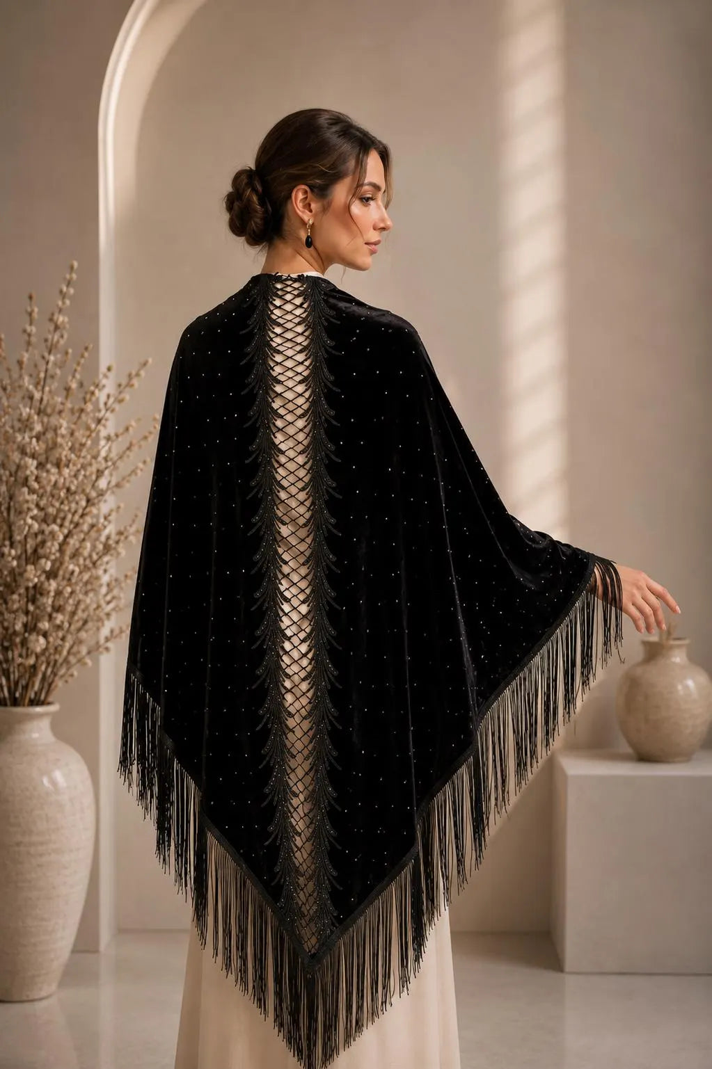 Embroidery Backside Velvet Shawl