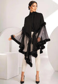 Tulle and Faux fur Knit Shawl
