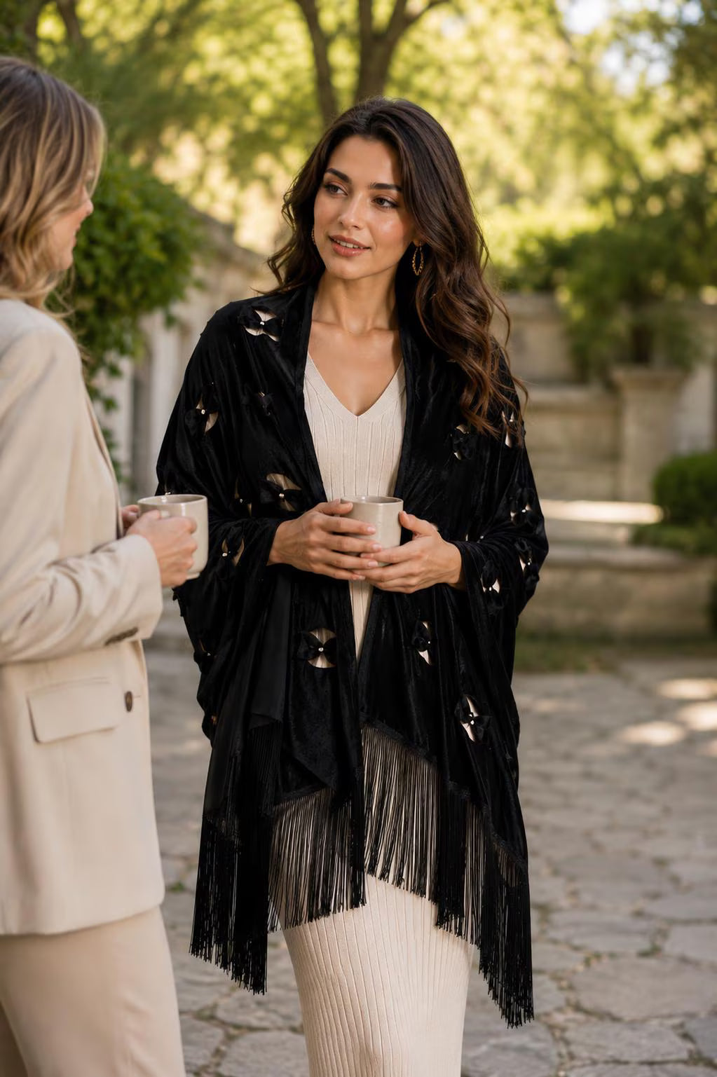 Luxury Velvet Shawl with Handmade Embellishments