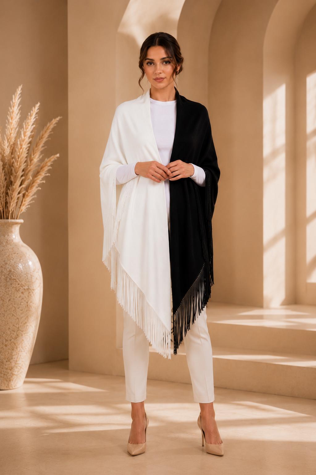 Black White Wool Shawl
