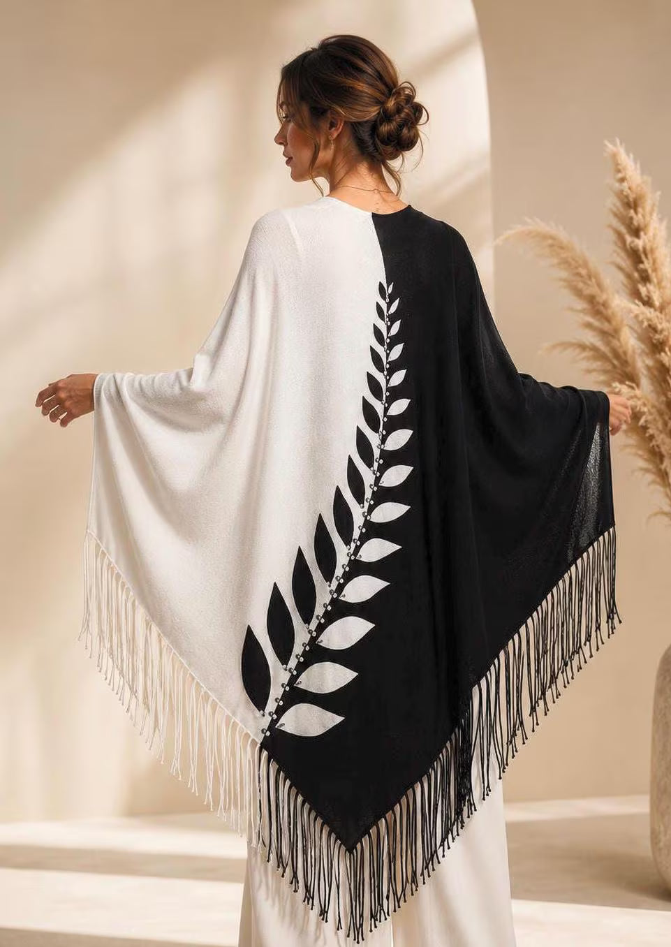 Black White Wool Shawl