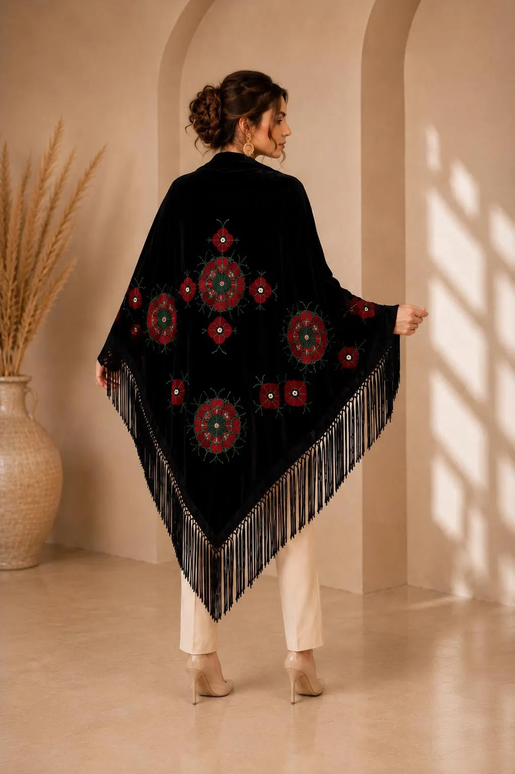Traditional Embroidery Black Shawl