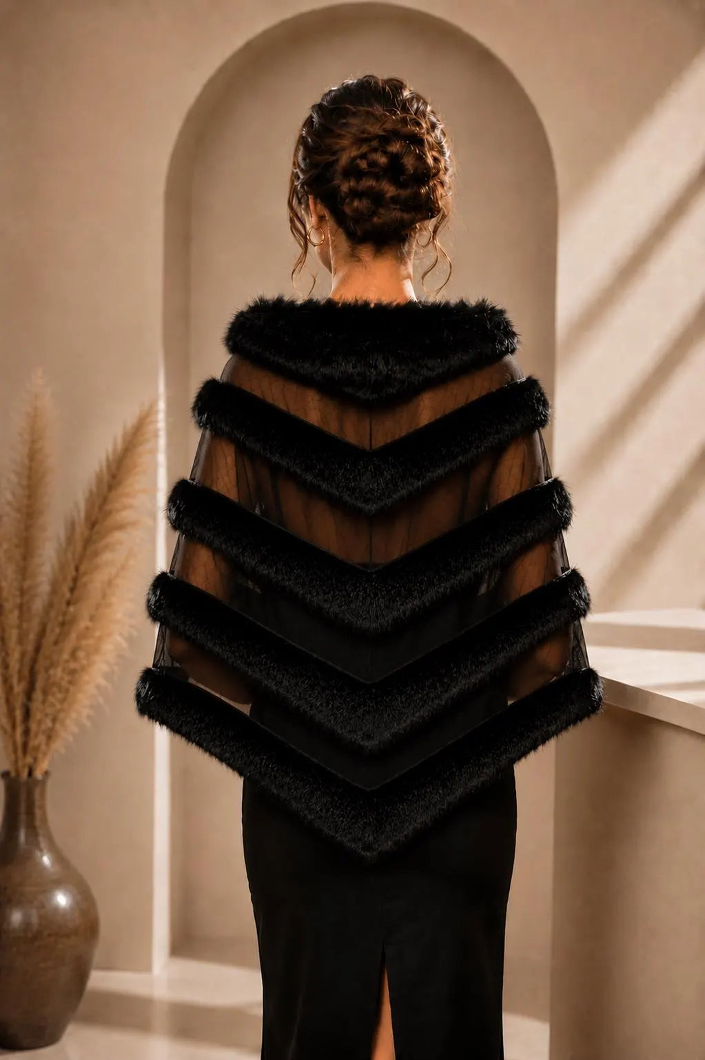 Black Faux Fur Shawl