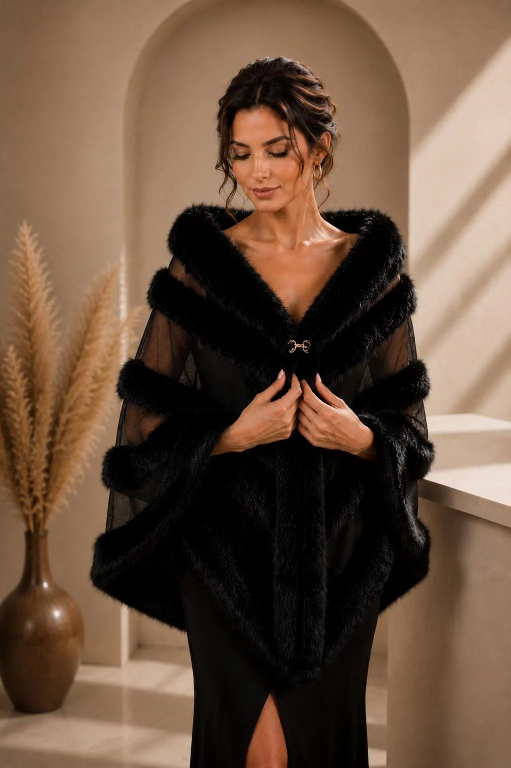 Black Faux Fur Shawl