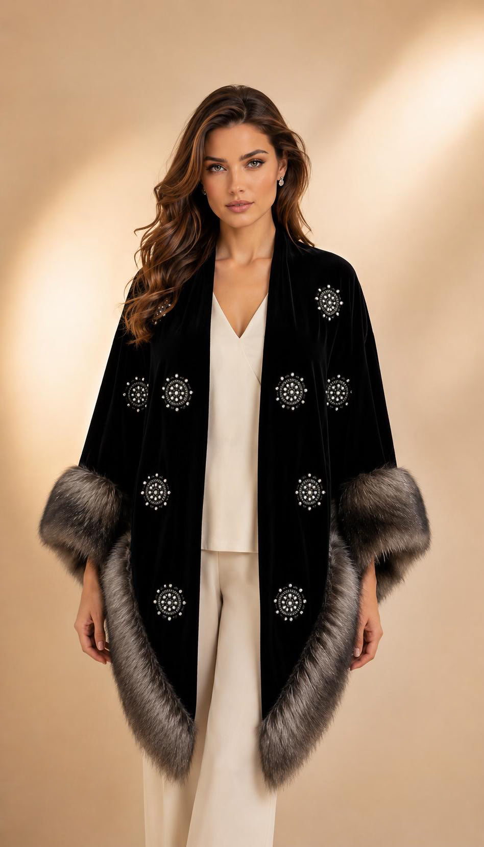 Faux Fur and Velvet Shawl