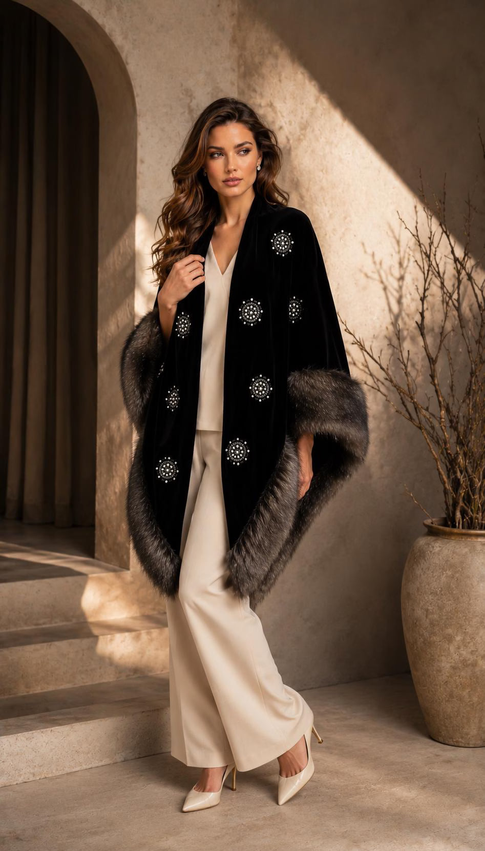 Faux Fur and Velvet Shawl
