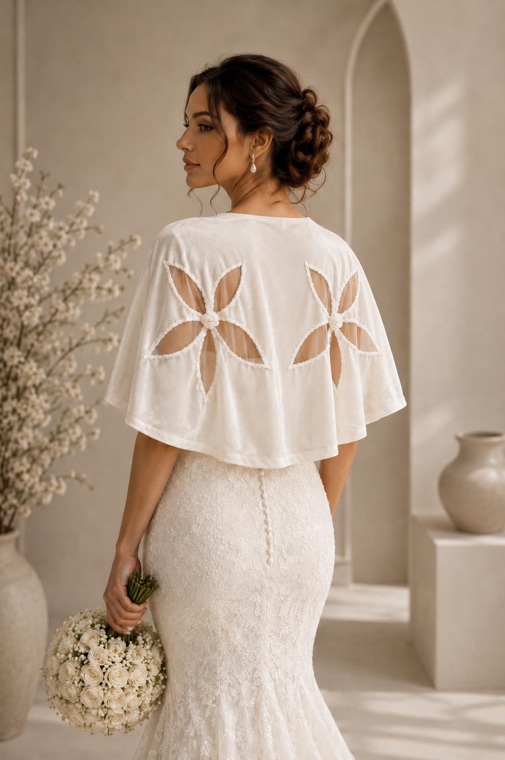 Ivory Bridal Handmade Velvet Shawl