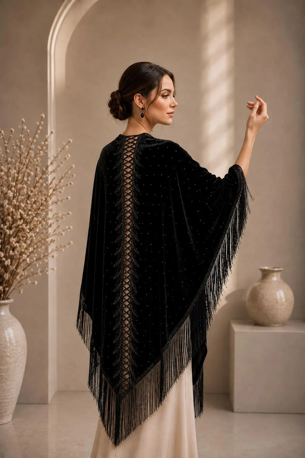 Embroidery Backside Velvet Shawl