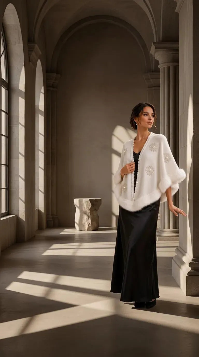 Ivory Bridal Pearl Embellished Shawl