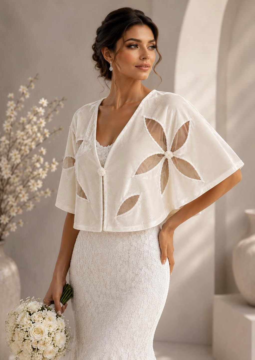 Ivory Bridal Handmade Velvet Shawl