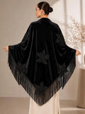 Flower Embroidery Black Shawl