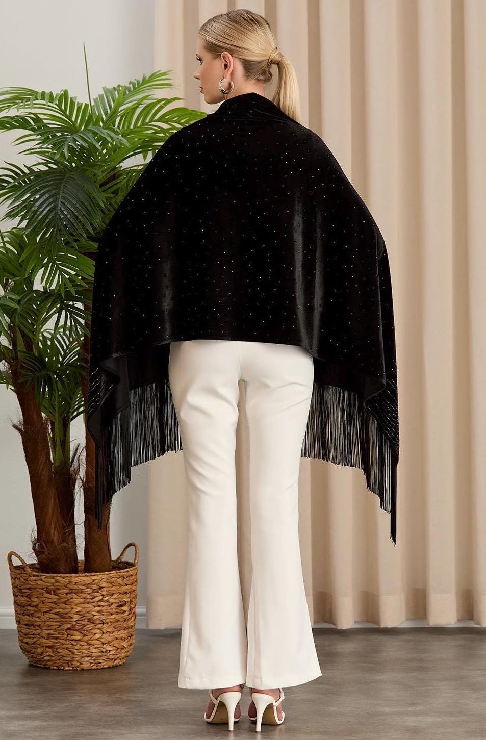 Black Velvet Evening Shawl wit Crystal Embellisments